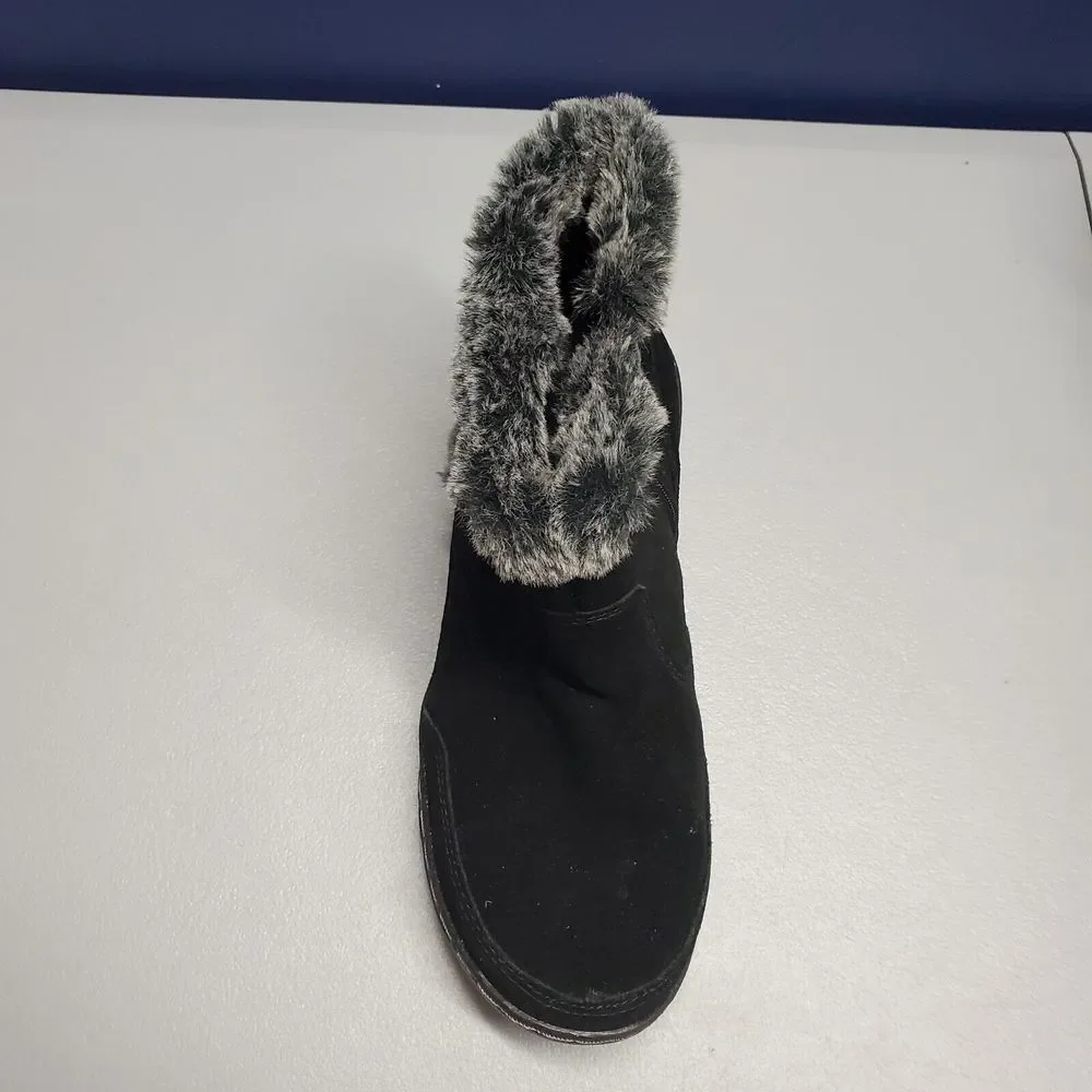 Khombu Iris Winter Snow Boots Womens Size 7 Black Faux Fur Trim Side Zip 1527296